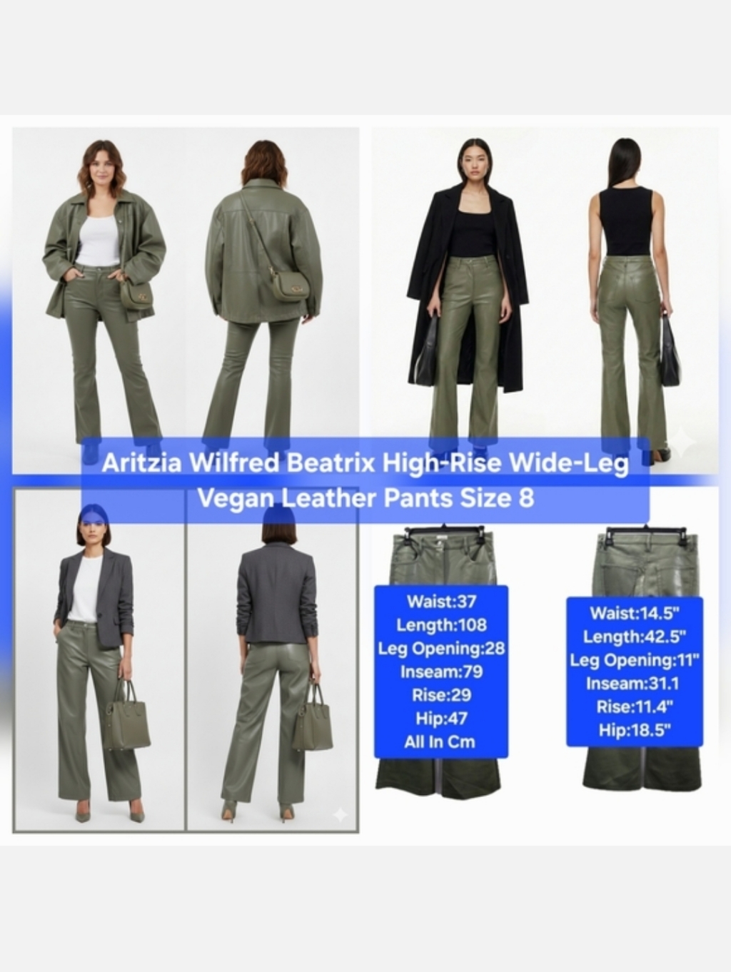 Aritzia Wilfred Beatrix Wide-Leg Vegan Leather Pants Size 8